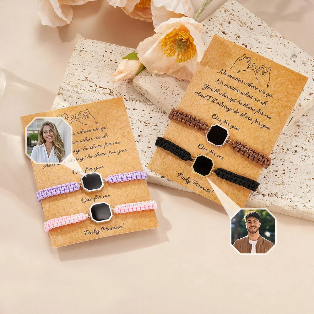 Personalized Hidden Heat-activated Photo Adjustable Braided Bracelet with Engraved Text Birthday Valentine's Day Anniversary Gift for Friends Couple