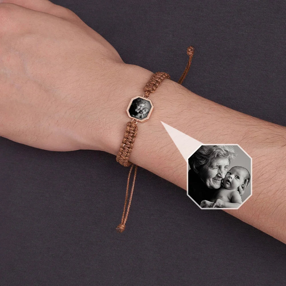 Personalized Hidden Heat-activated Photo Adjustable Braided Bracelet with Engraved Text Birthday Valentine's Day Anniversary Gift for Friends Couple