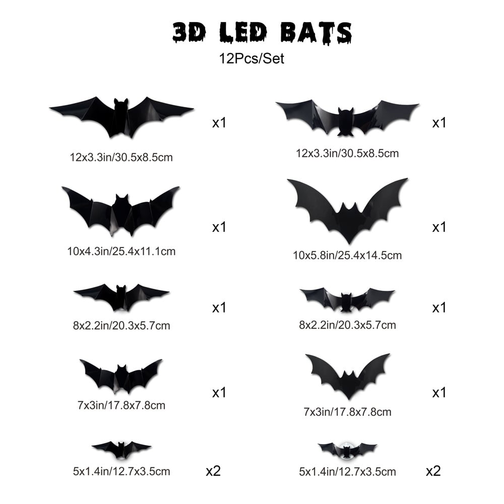 💥💥🦇 Halloween 3D illuminated bats